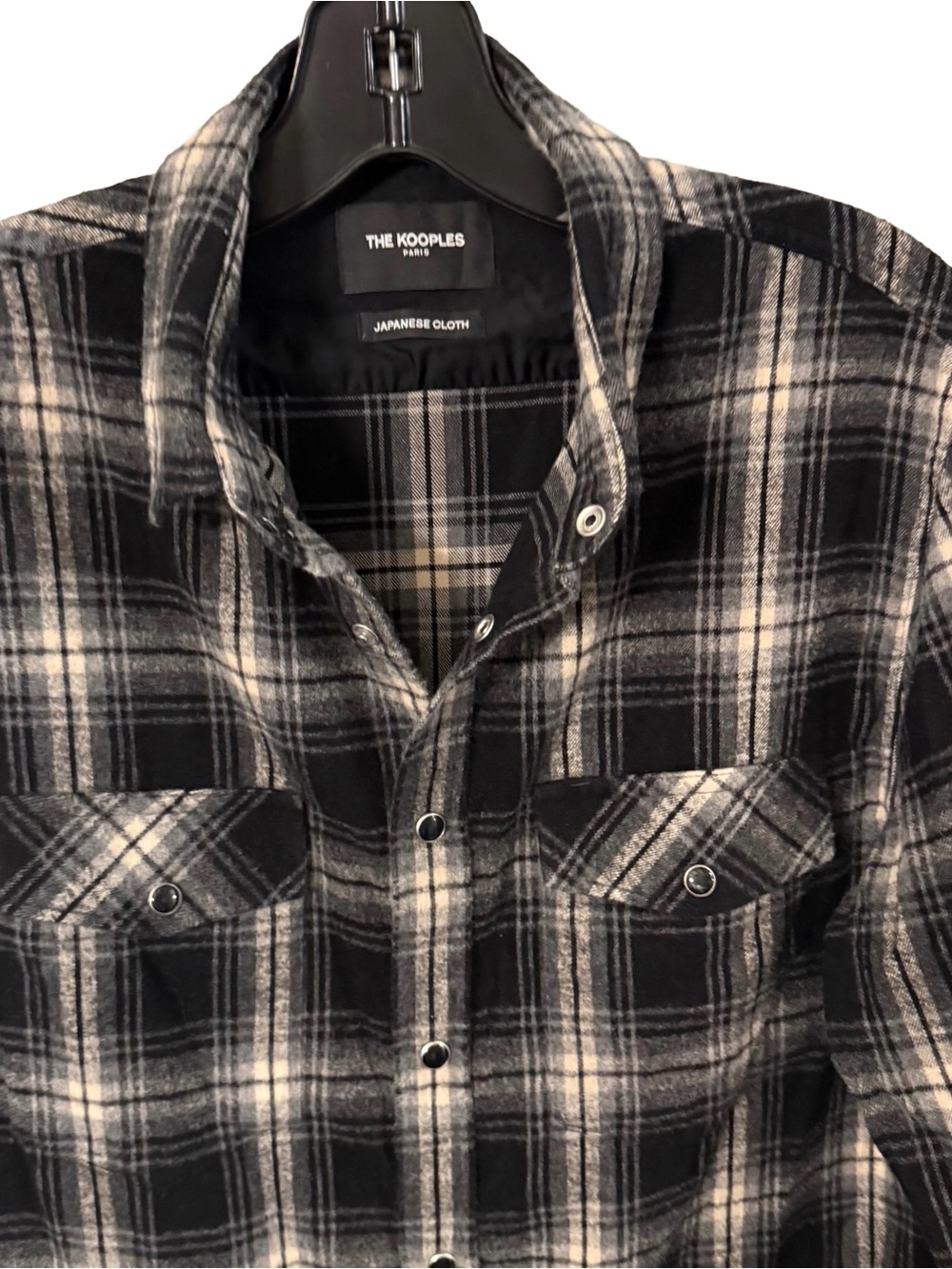 The Kooples Japanese Cloth Men’s Snap Down Western Black White Plaid Shirt Sz S